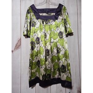 Russell Kemp Floral Satin‎ Shift Dress Ladies 10 Green Black White  Cocktail